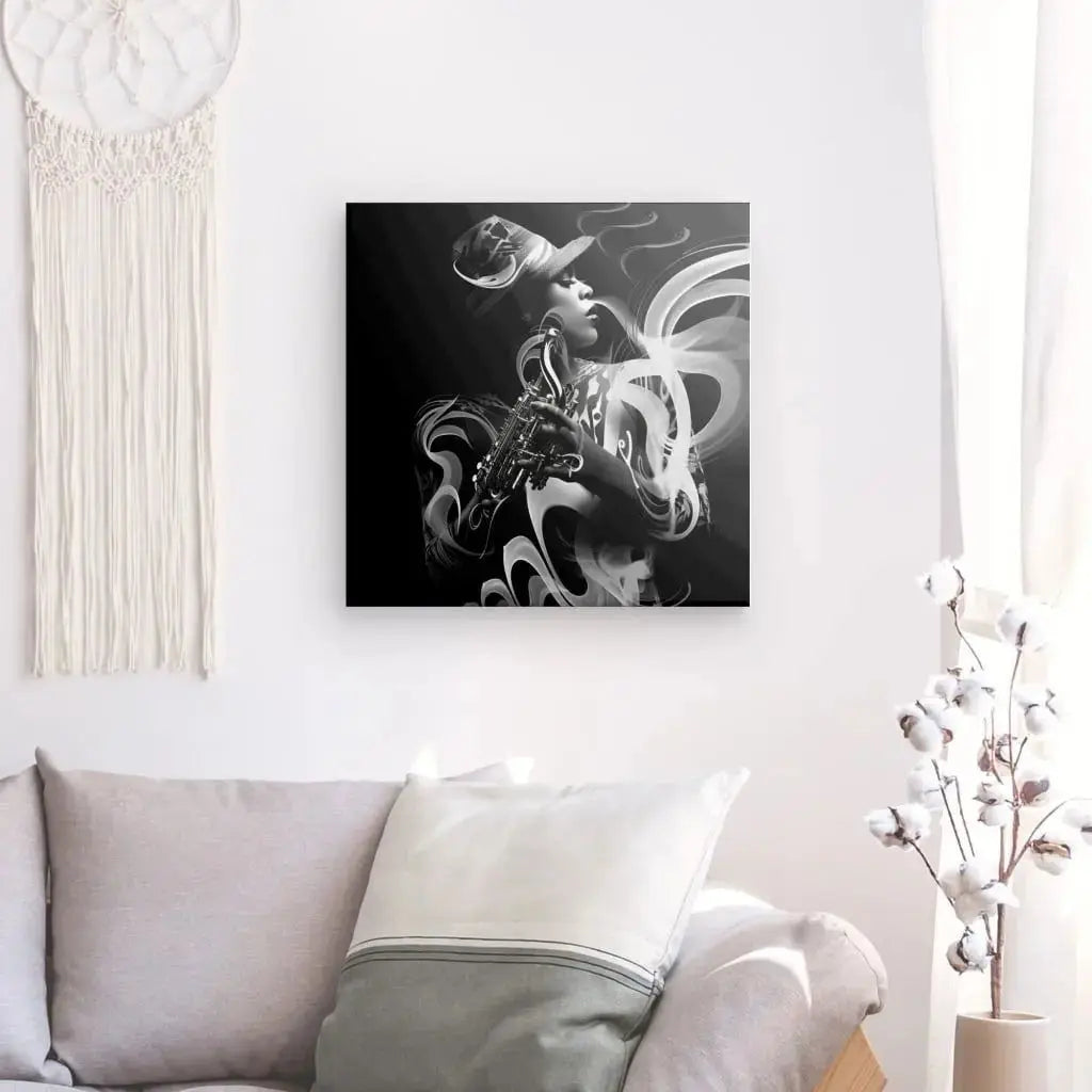 Tableau Carré Scène Jazz Abstraite Noir et Blanc - Univers Noir et Blanc - #tag1# - #tag2# - #tag3#