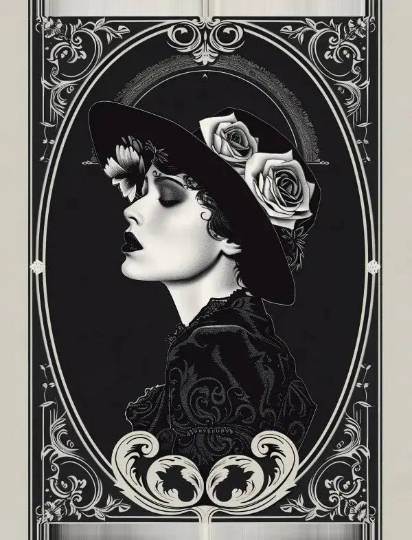 Tableau Carte Portrait Femme Vintage Noir et Blanc - Univers Noir et Blanc - #tag1# - #tag2# - #tag3#