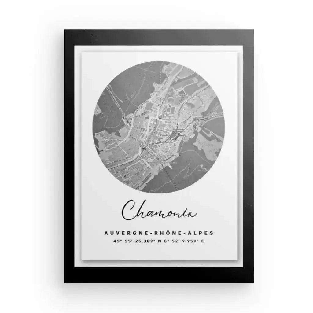 Tableau Carte Ville Chamonix Noir et Blanc - Univers Noir et Blanc - #tag1# - #tag2# - #tag3#