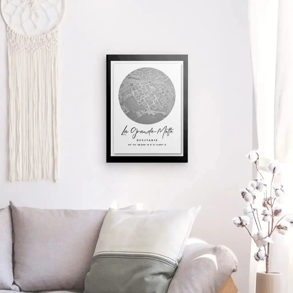 Tableau Carte Ville La Grande Motte Noir et Blanc - Univers Noir et Blanc - #tag1# - #tag2# - #tag3#