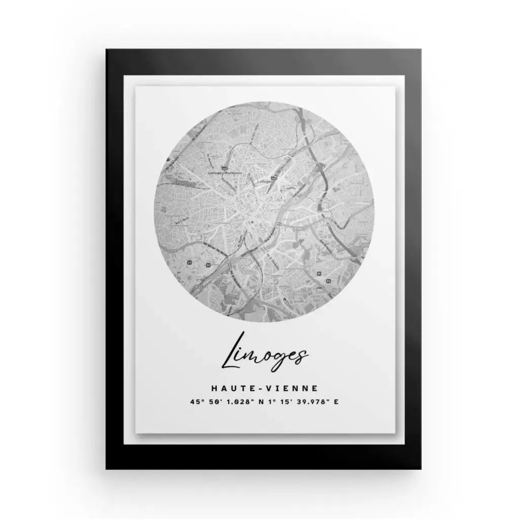 Tableau Carte Ville Limoges Noir et Blanc - Univers Noir et Blanc - #tag1# - #tag2# - #tag3#
