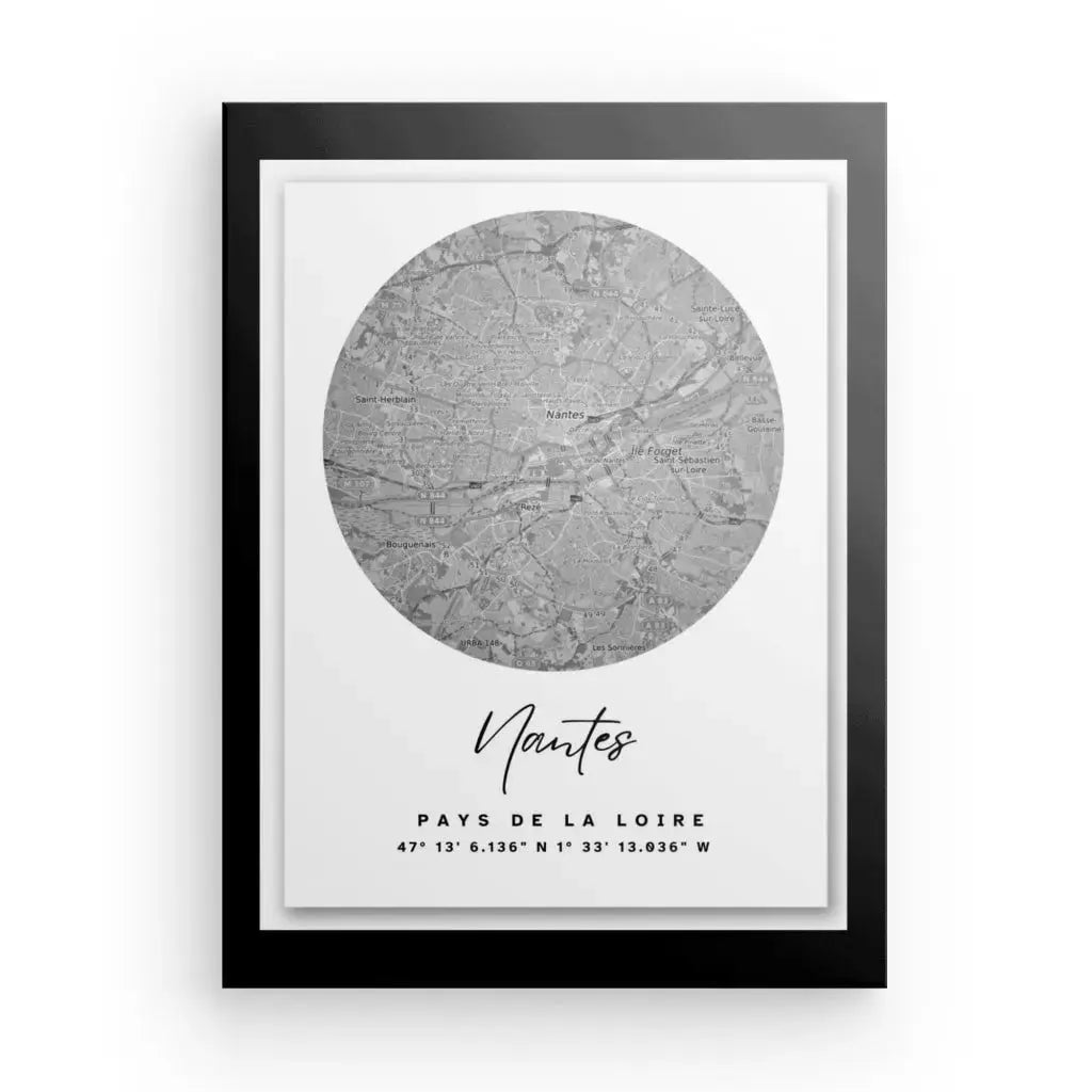 Tableau Carte Ville Nantes Noir et Blanc - Univers Noir et Blanc - #tag1# - #tag2# - #tag3#