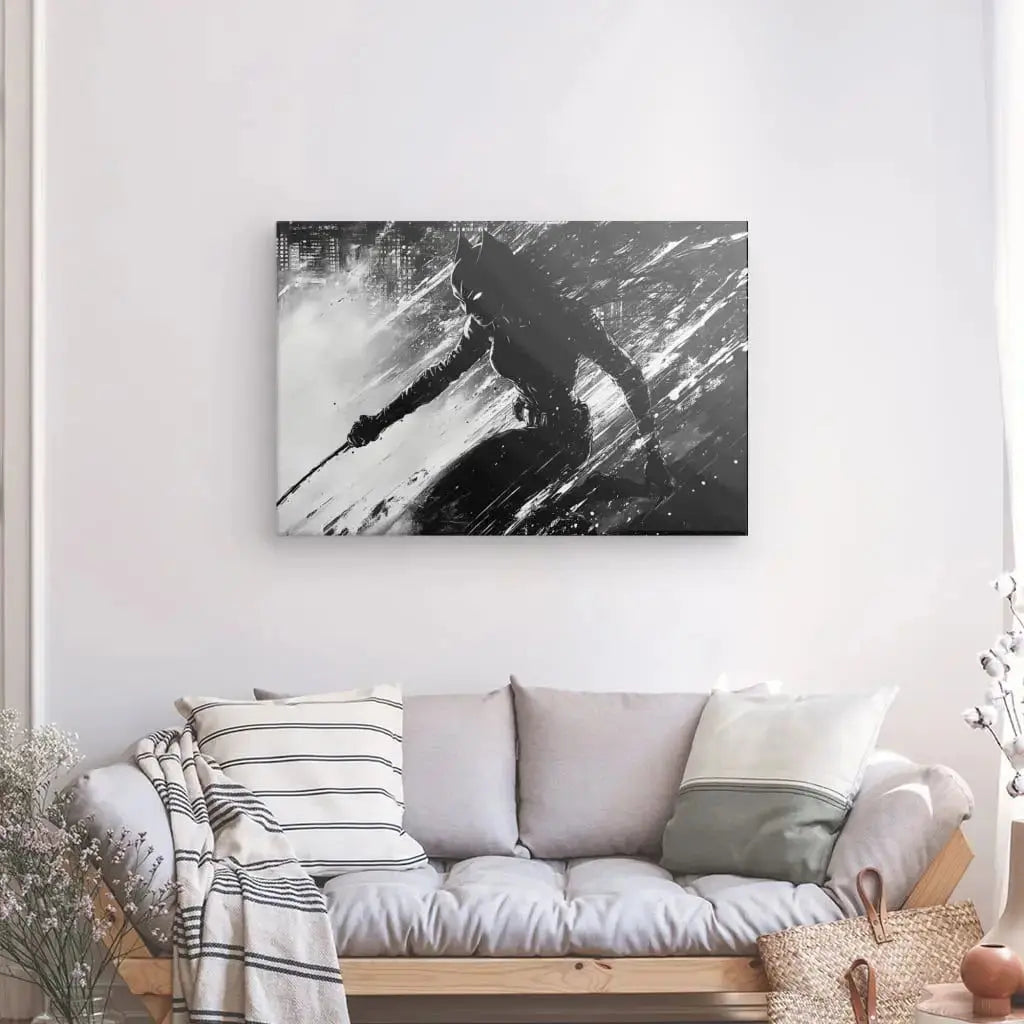 Tableau Catwoman Peinture Noir et Blanc - Univers Noir et Blanc - #tag1# - #tag2# - #tag3#
