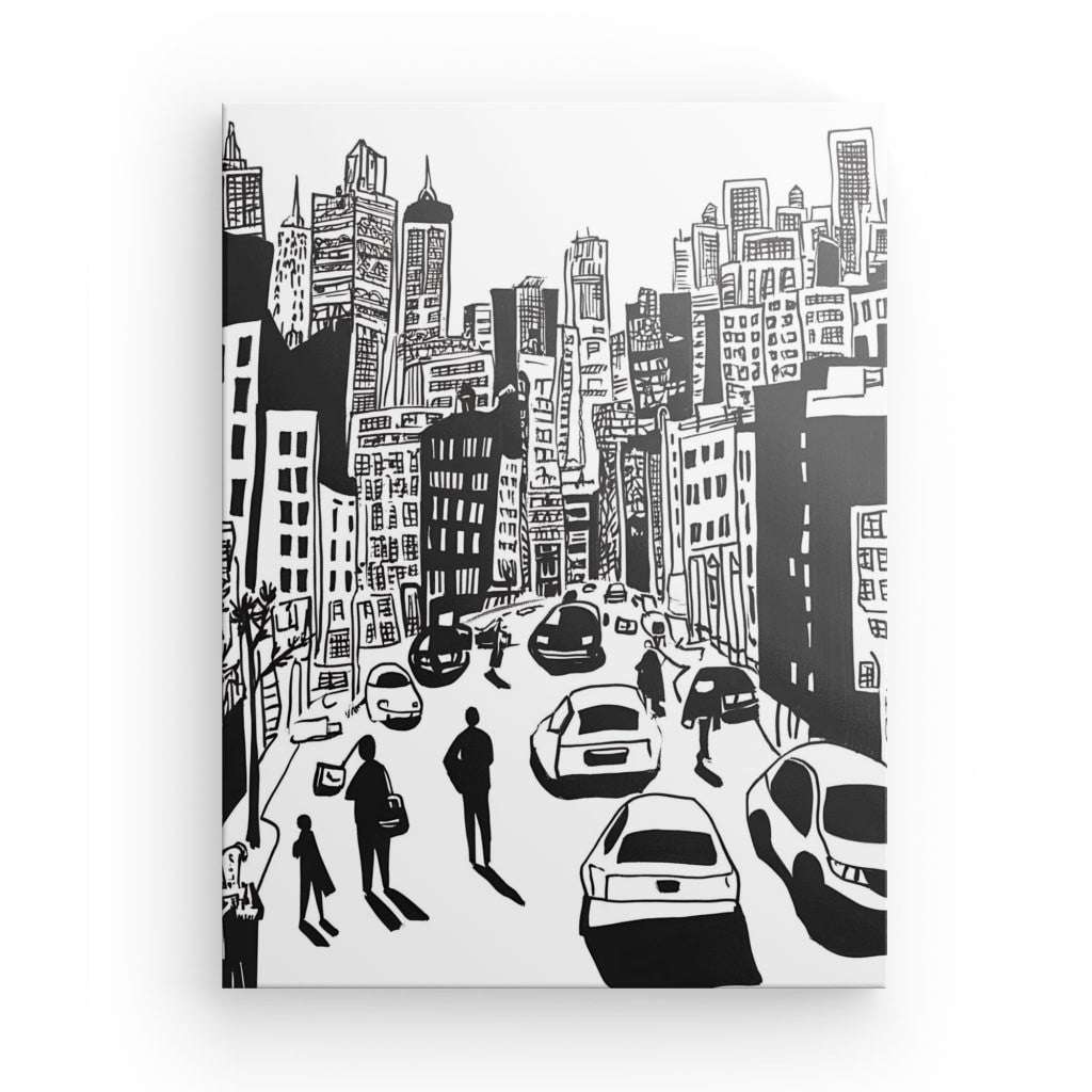 Tableau dessin moderne ville noir et blanc