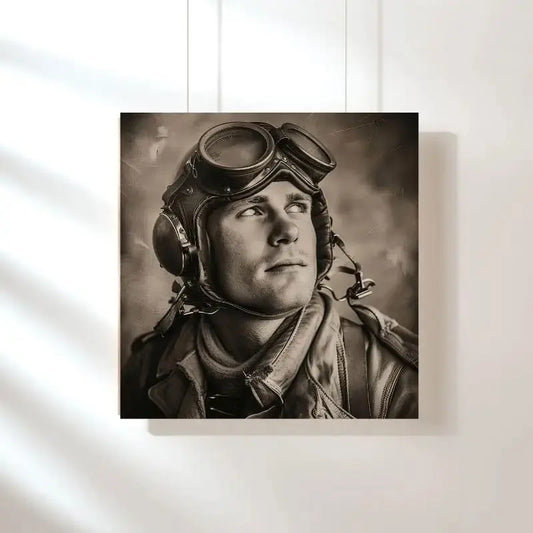 Portrait sépia et noir et blanc d’un aviateur de guerre, style vintage et historique