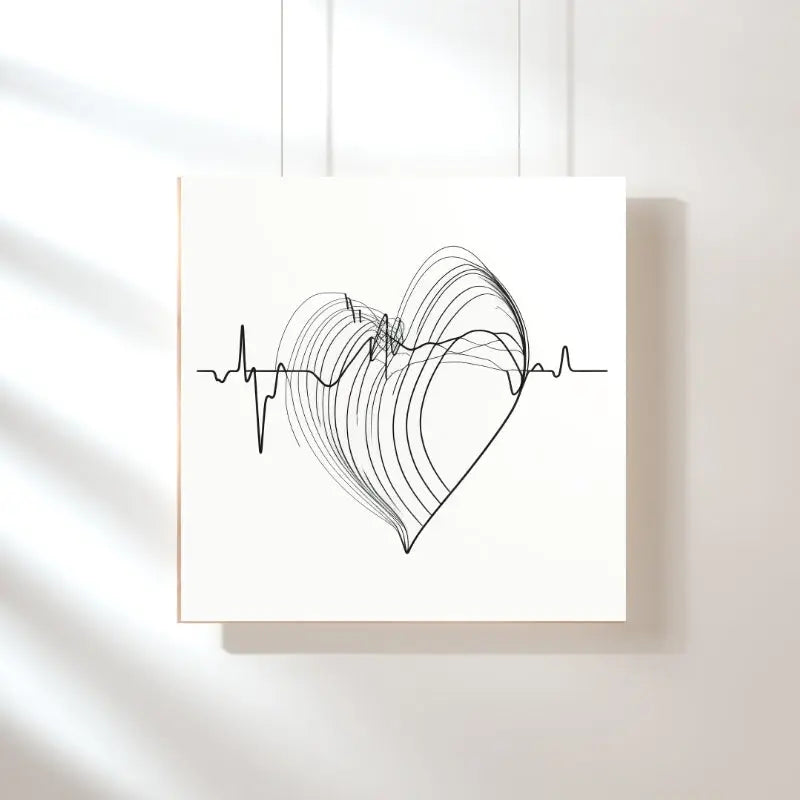 Représentation abstraite d’un cœur en noir et blanc, au design minimaliste, symbolisant l’émotion pure et l’élégance graphique.
