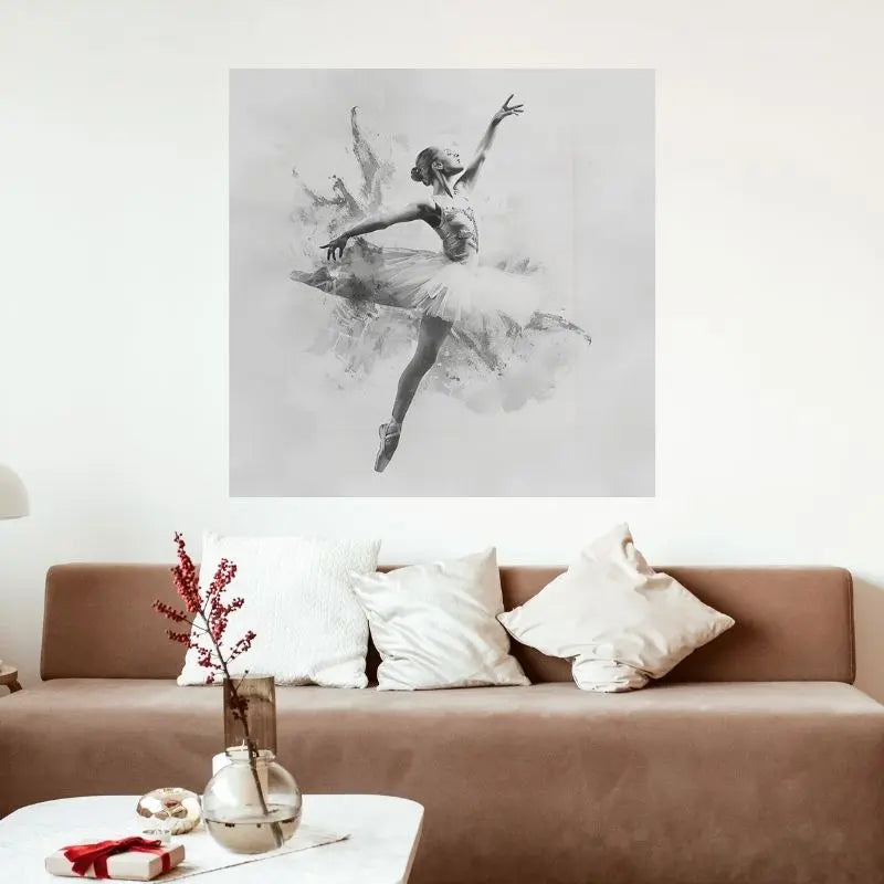 Tableau en peinture noir et blanc d’une danseuse étoile classique, représentation élégante et poétique du ballet