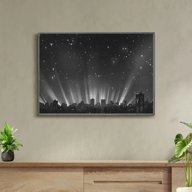 Dessin monochrome d’un paysage urbain avec buildings, tableau moderne et graphique pour décoration murale