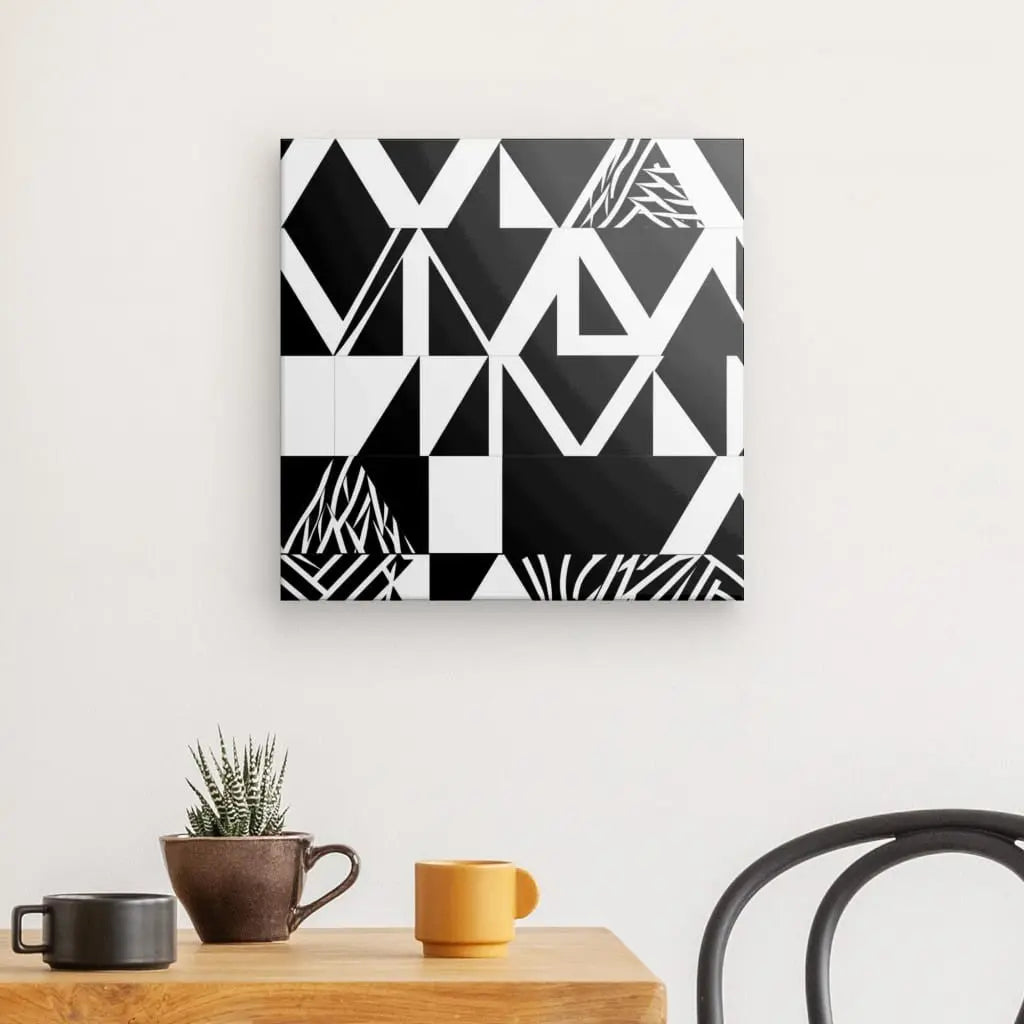 Tableau avec formes noires abstraites sur fond blanc, œuvre minimaliste et moderne pour décoration murale contemporaine