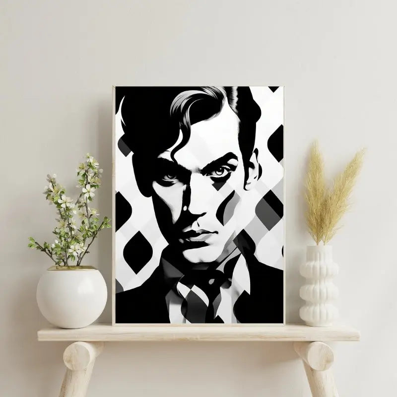 Tableau monochrome d’un homme au style pop art moderne, design graphique et expressif