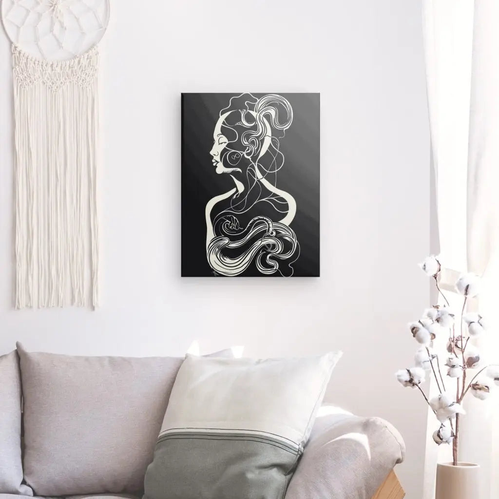 Tableau en noir et blanc représentant une forme humaine organique, œuvre abstraite et expressive pour décoration murale