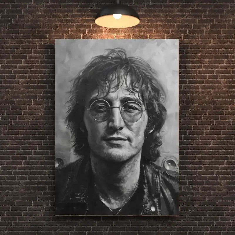 Peinture en noir et blanc de John Lennon, portrait iconique et artistique pour décoration murale