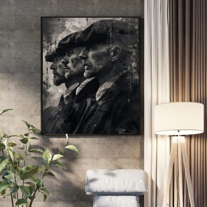 Tableau en noir et blanc inspiré de la série Peaky Blinders, œuvre dramatique et vintage pour décoration murale