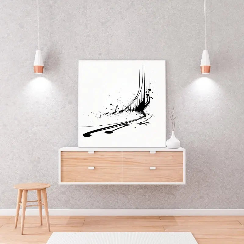 Peinture abstraite en noir et blanc représentant une note de musique, dans un design minimaliste qui allie rythme, art et élégance sonore.