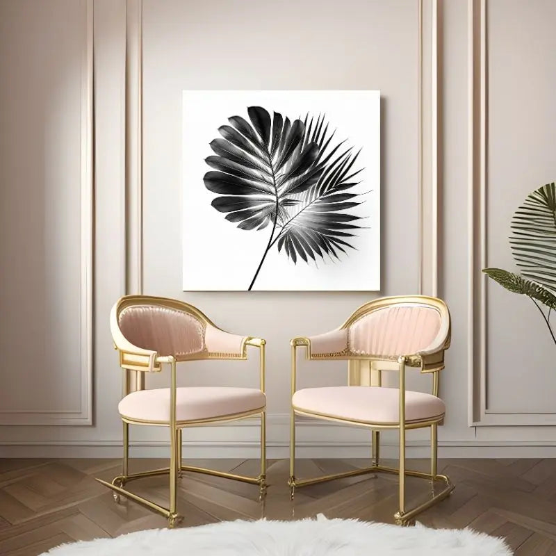 Tableau noir et blanc d’une plante à tige fine, composition végétale simple et élégante