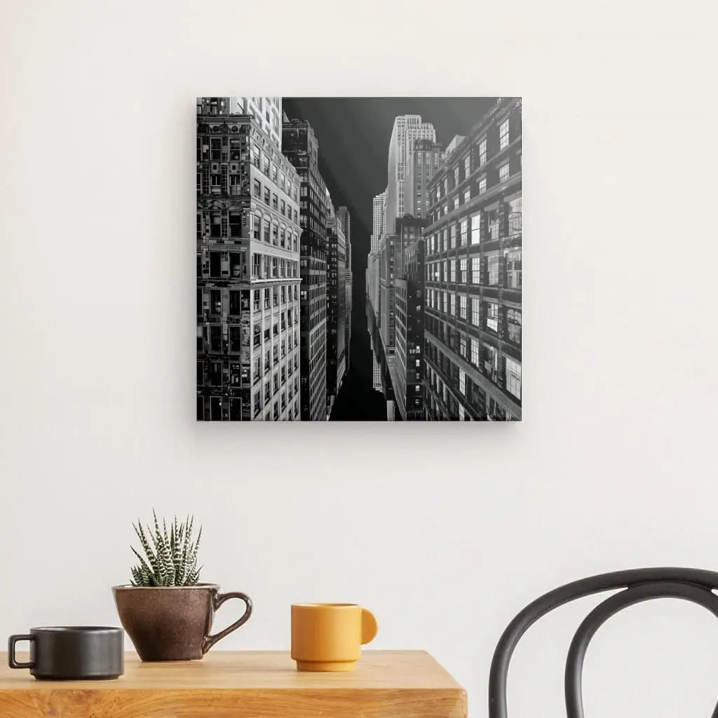 Tableau en noir et blanc d’une ville à l’architecture virtuelle, scène futuriste et moderne pour décoration murale