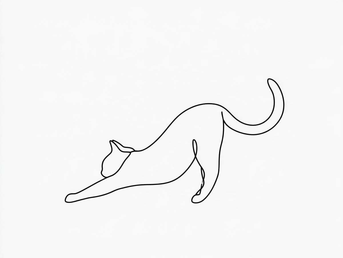 Illustration du poster chat qui s’étire noir et blanc, vue fidèle de l’œuvre
