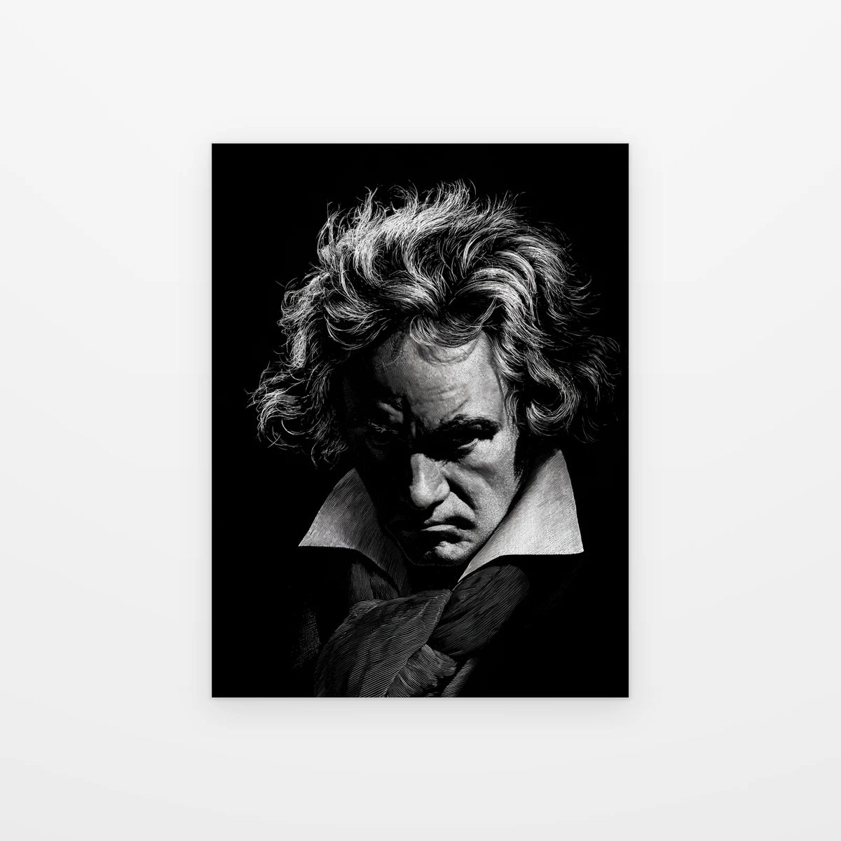 Visuel du tableau beethoven en clair-obscur noir et blanc présenté seul sur fond blanc, aperçu de l’œuvre imprimée