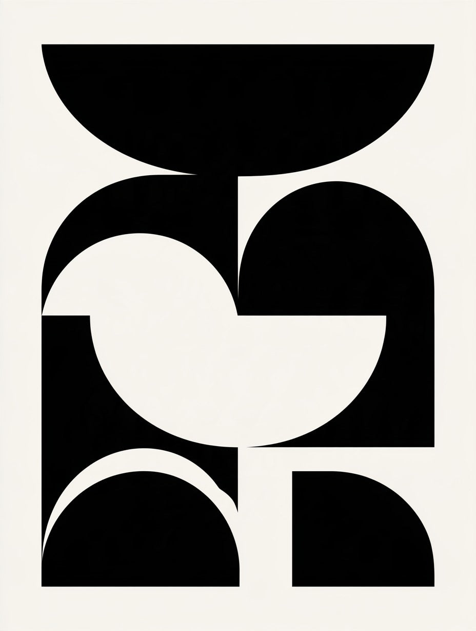Œuvre du tableau composition Bauhaus géométrique noir et blanc, vue complète du visuel