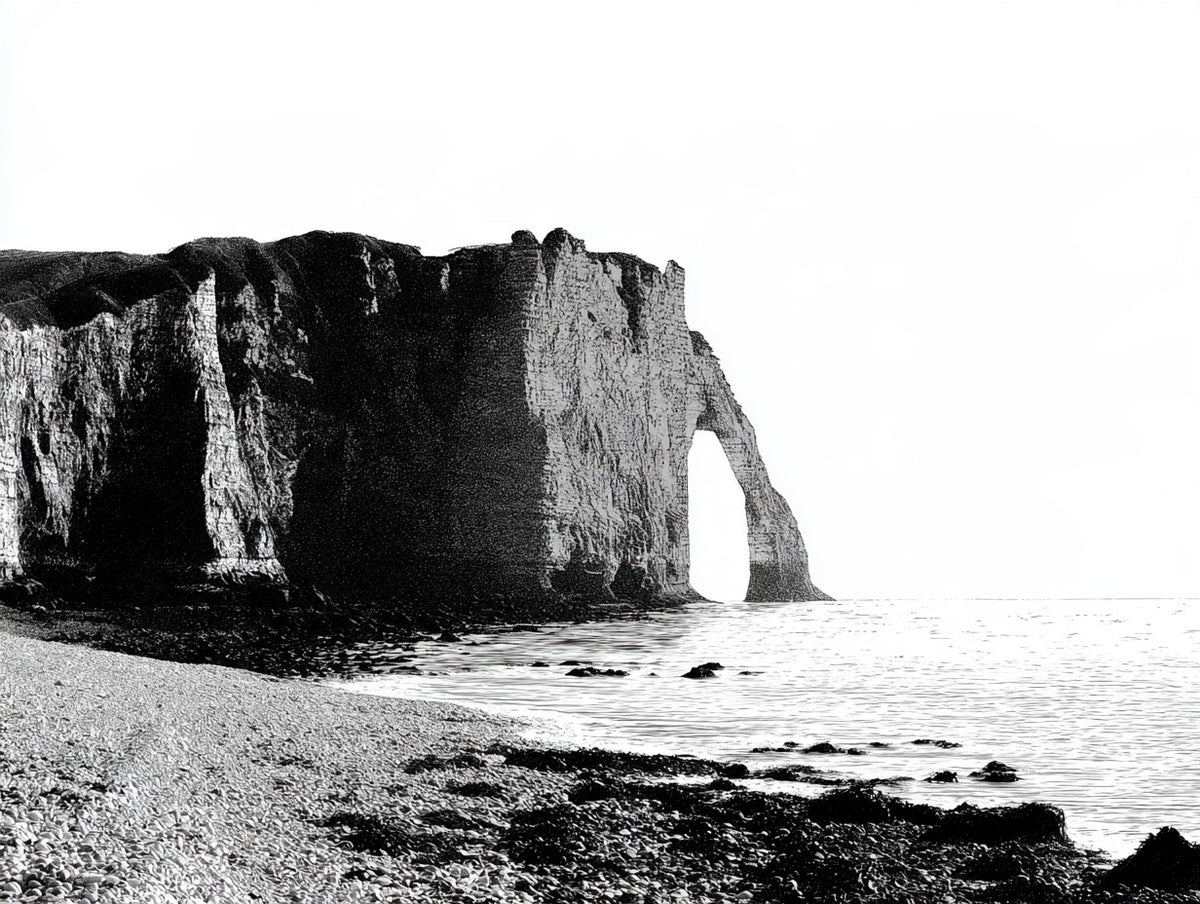 Œuvre du tableau falaises d’étretat noir et blanc, vue complète du visuel