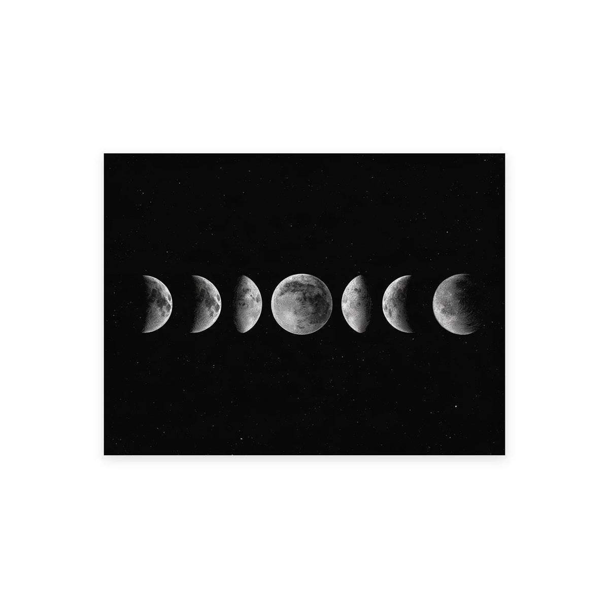 Tableau phases de lune noir et blanc présenté seul sur fond blanc