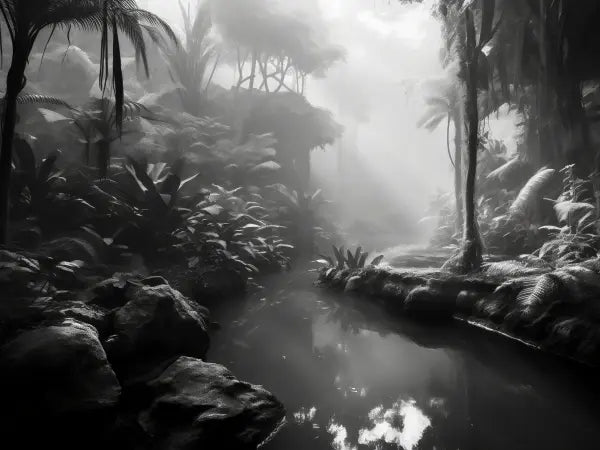Tableau Jungle Tropicale Sauvage Noir et Blanc - #tag1# - #tag2#