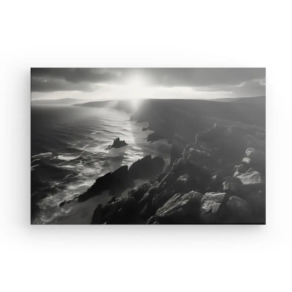 Tableau Paysage Maritime Bretagne Falaises Noir et Blanc - #tag1# - #tag2#