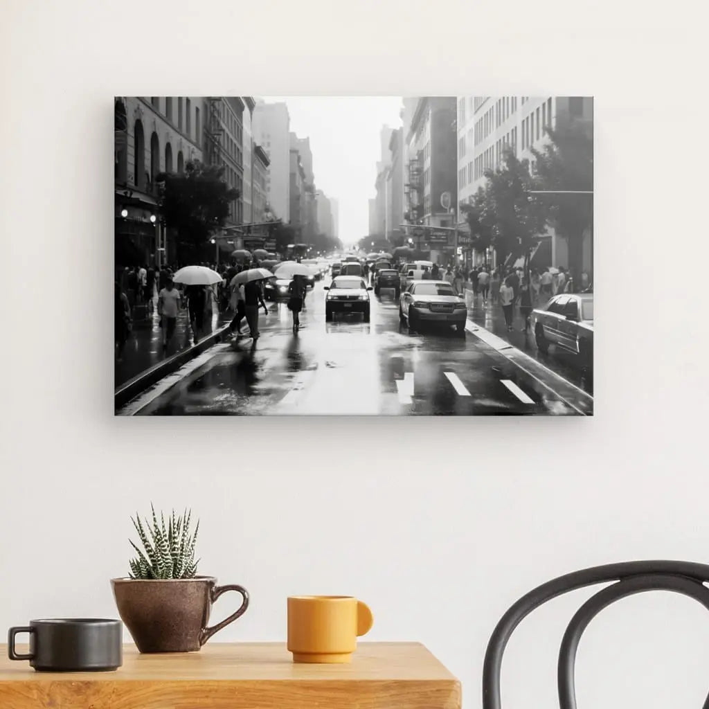 Tableau Urbain Scene de Rue New-York Pluie Noir et Blanc - #tag1# - #tag2#