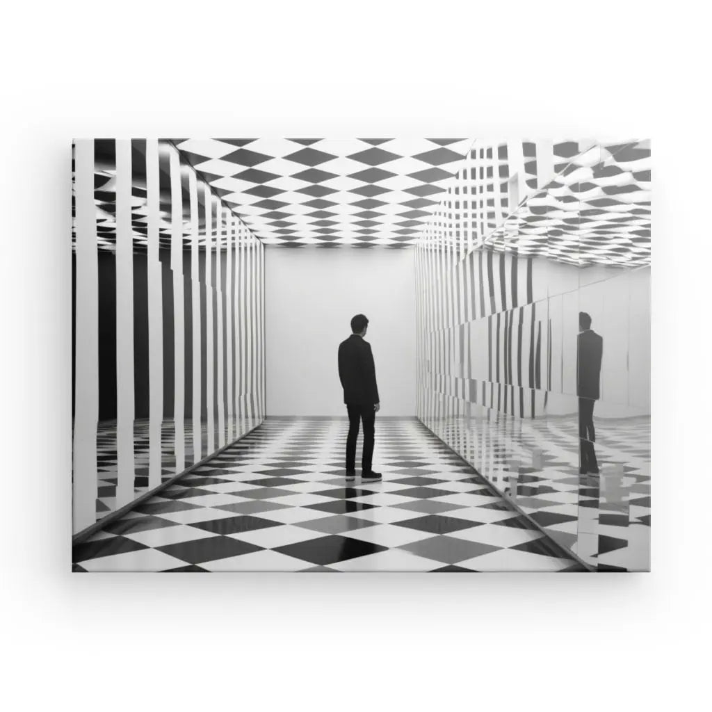 Tableau Hypnotique Silhouette Homme Damiers Echec Noir et Blanc - #tag1# - #tag2#