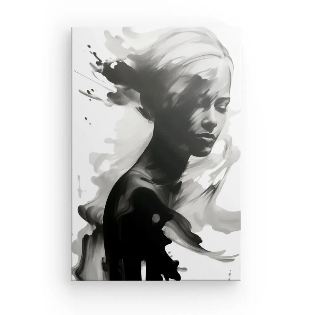 Tableau Femme Peinture Energique Eclaboussures Noir et Blanc - #tag1# - #tag2#