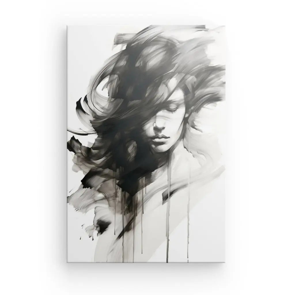 Tableau Portrait Féminin Aquarelle Noir et Blanc - #tag1# - #tag2#