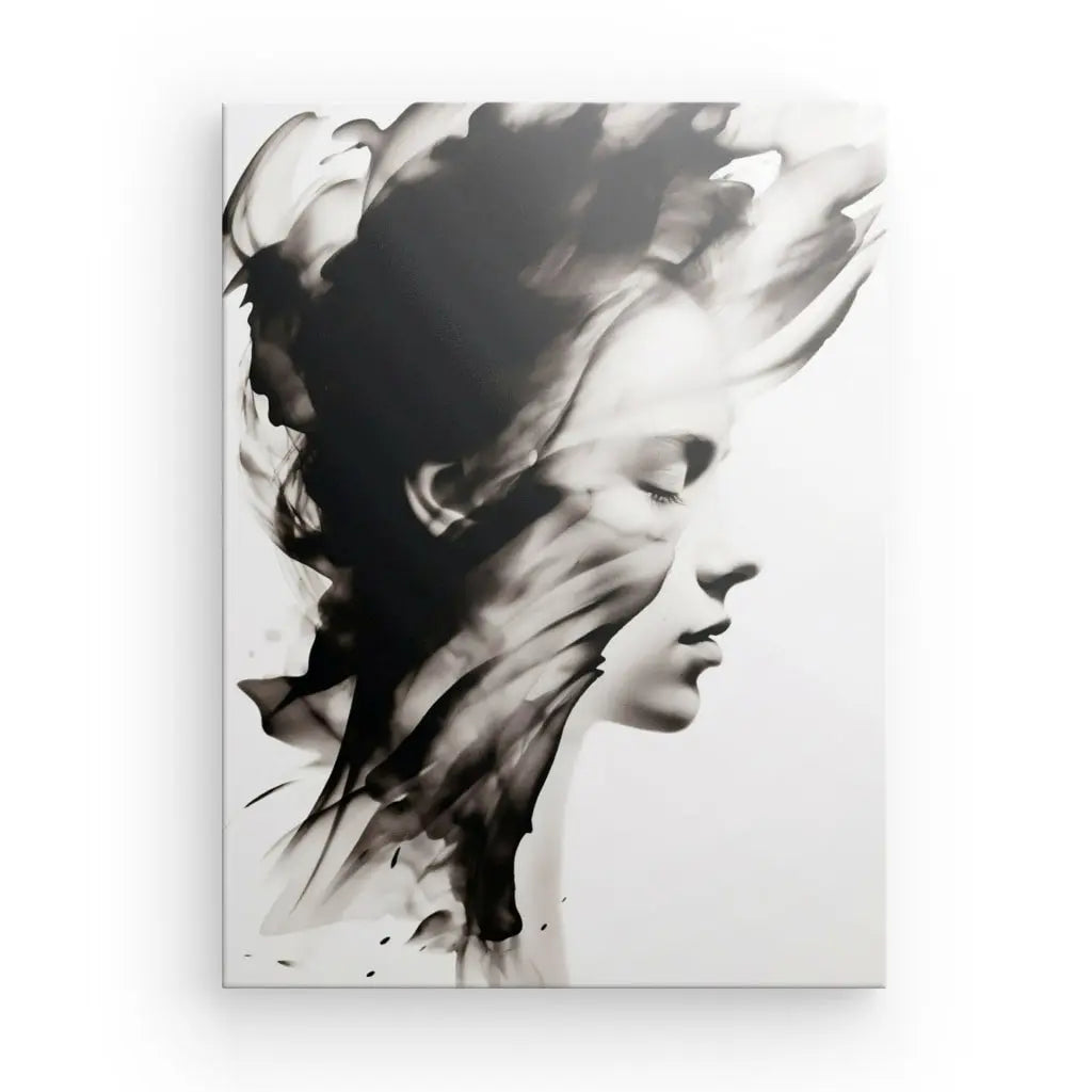 Tableau Profil Fumée Portrait Moderne Noir et Blanc - #tag1# - #tag2#