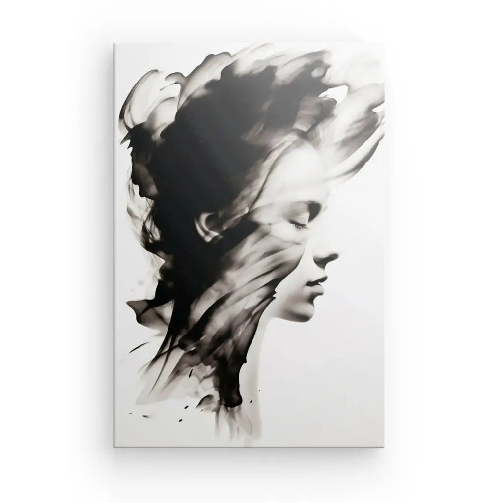 Tableau Profil Fumée Portrait Moderne Noir et Blanc - #tag1# - #tag2#