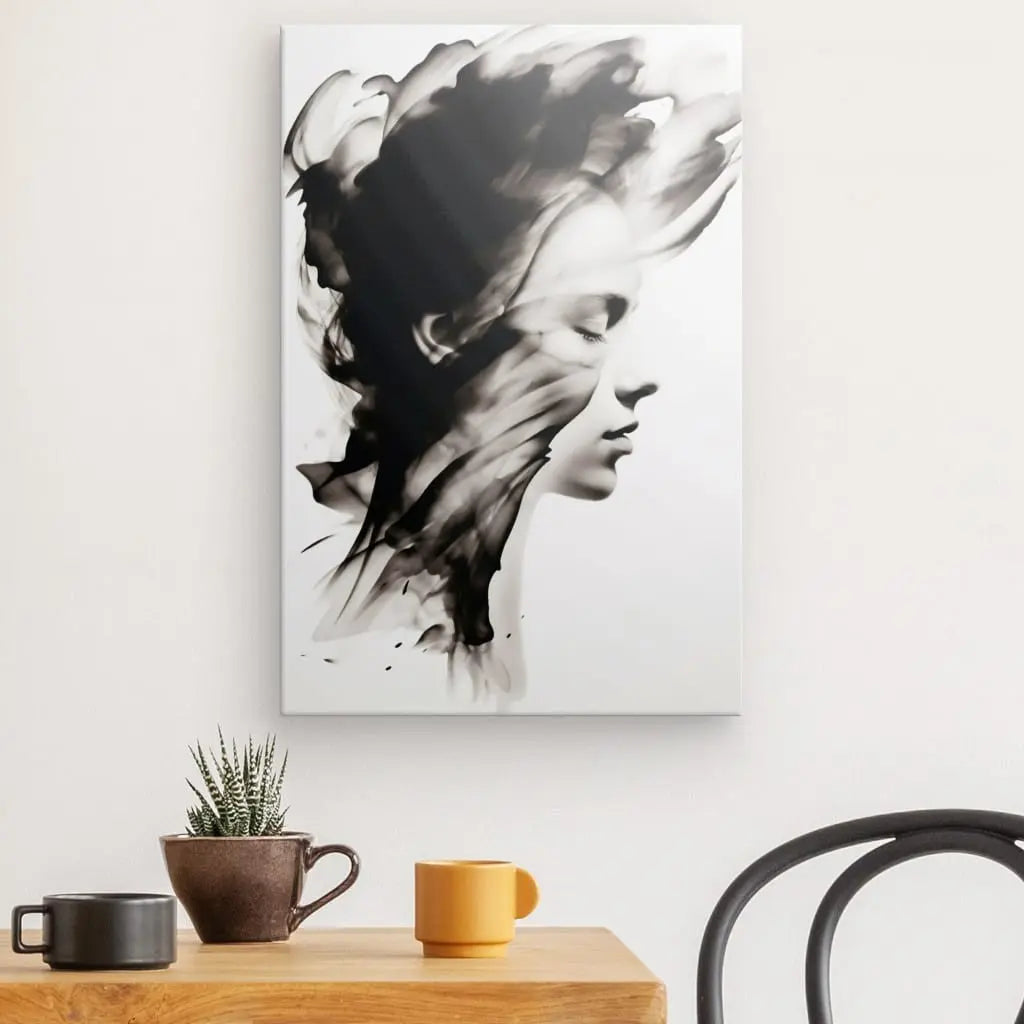 Tableau Profil Fumée Portrait Moderne Noir et Blanc - #tag1# - #tag2#