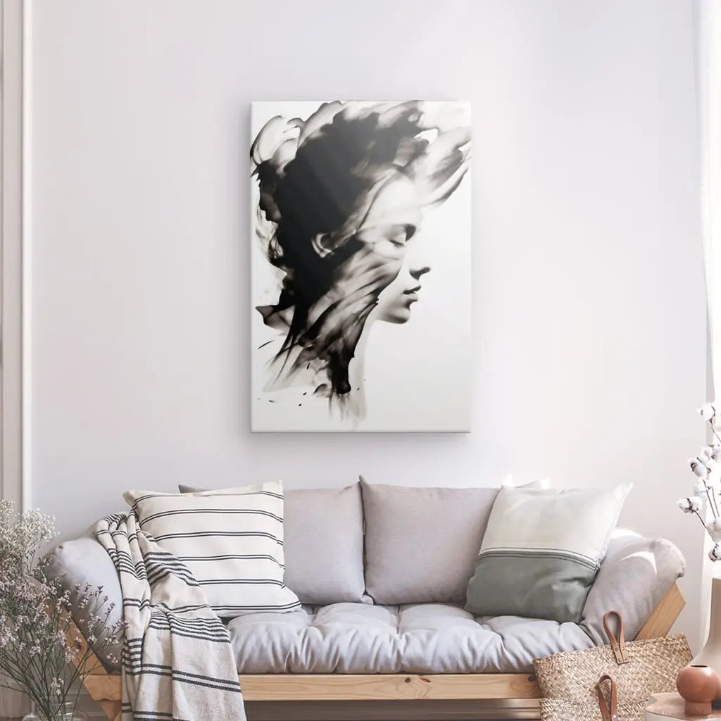 Tableau Profil Fumée Portrait Moderne Noir et Blanc - #tag1# - #tag2#