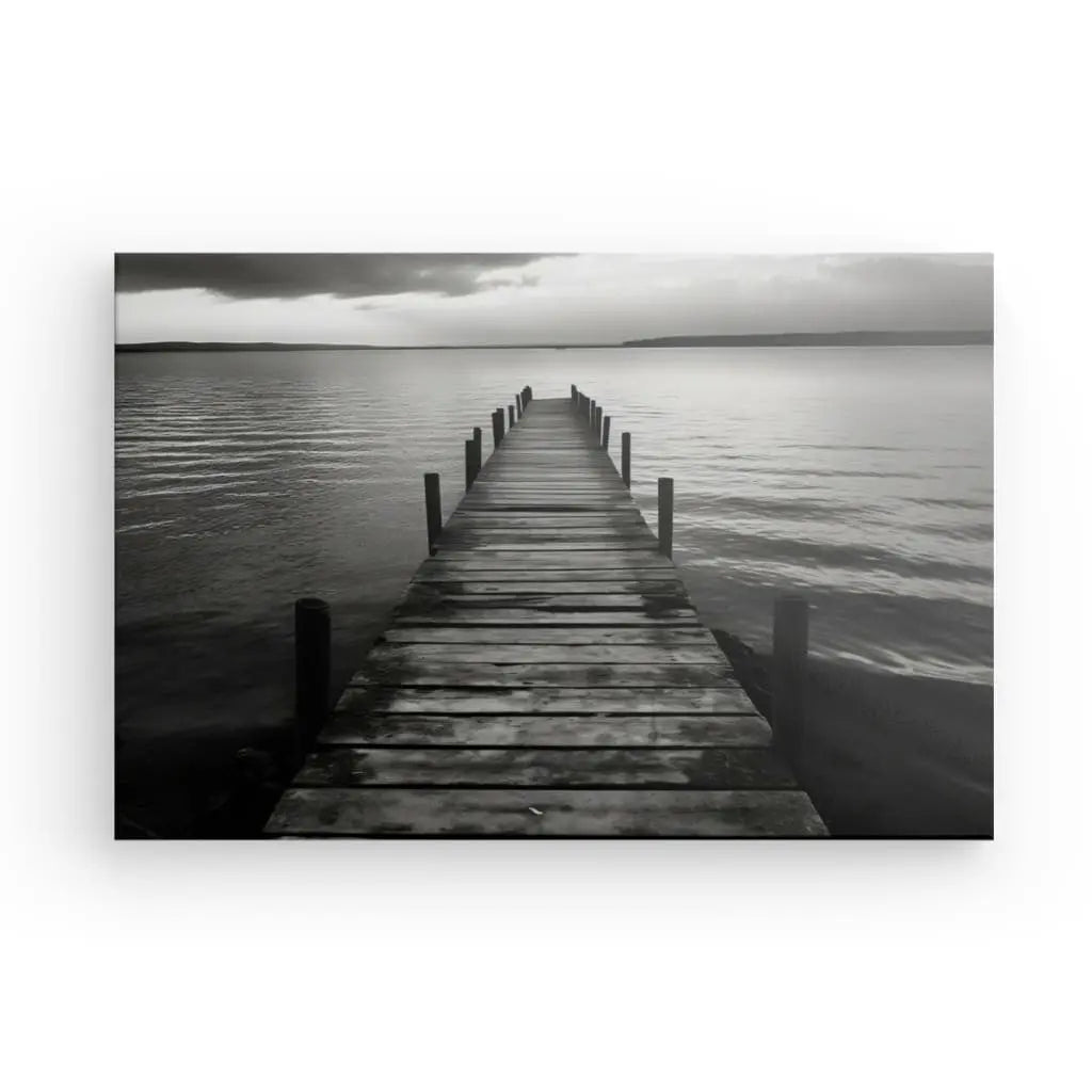 Tableau Ponton Lac en Bois Paysage Noir et Blanc - #tag1# - #tag2#