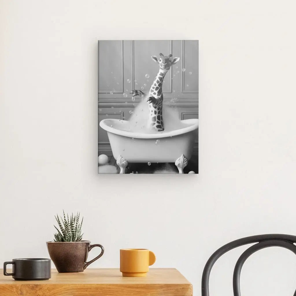 Tableau Girafe Salle de Bain Baignoire Portrait Animaux Noir et Blanc - #tag1# - #tag2#
