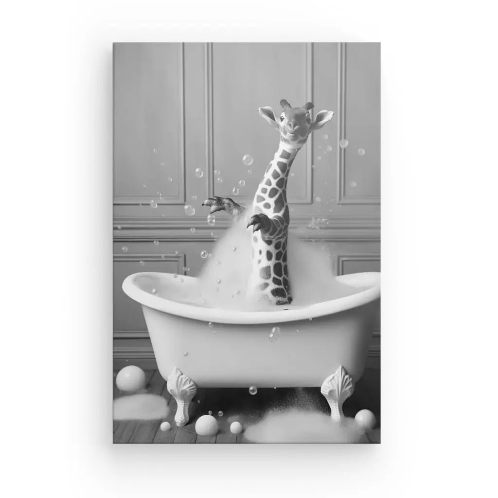 Tableau Girafe Salle de Bain Baignoire Portrait Animaux Noir et Blanc - #tag1# - #tag2#
