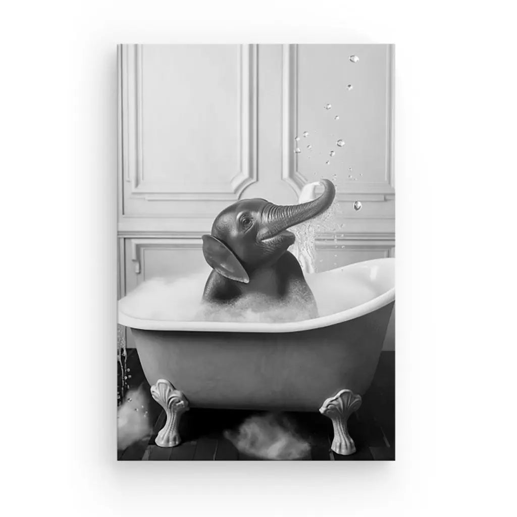 Tableau Elephant Salle de Bain Baignoire Portrait Animaux Noir et Blanc - #tag1# - #tag2#