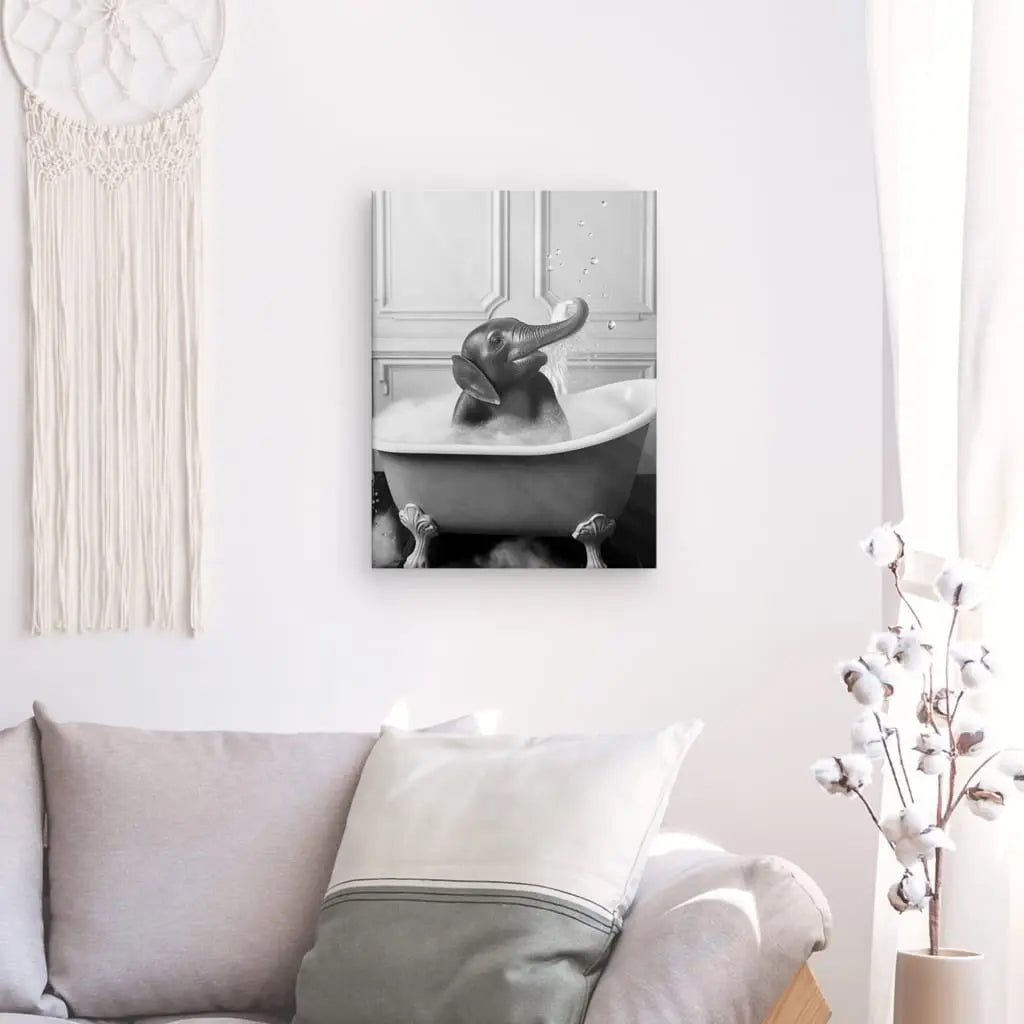 Tableau Elephant Salle de Bain Baignoire Portrait Animaux Noir et Blanc - #tag1# - #tag2#