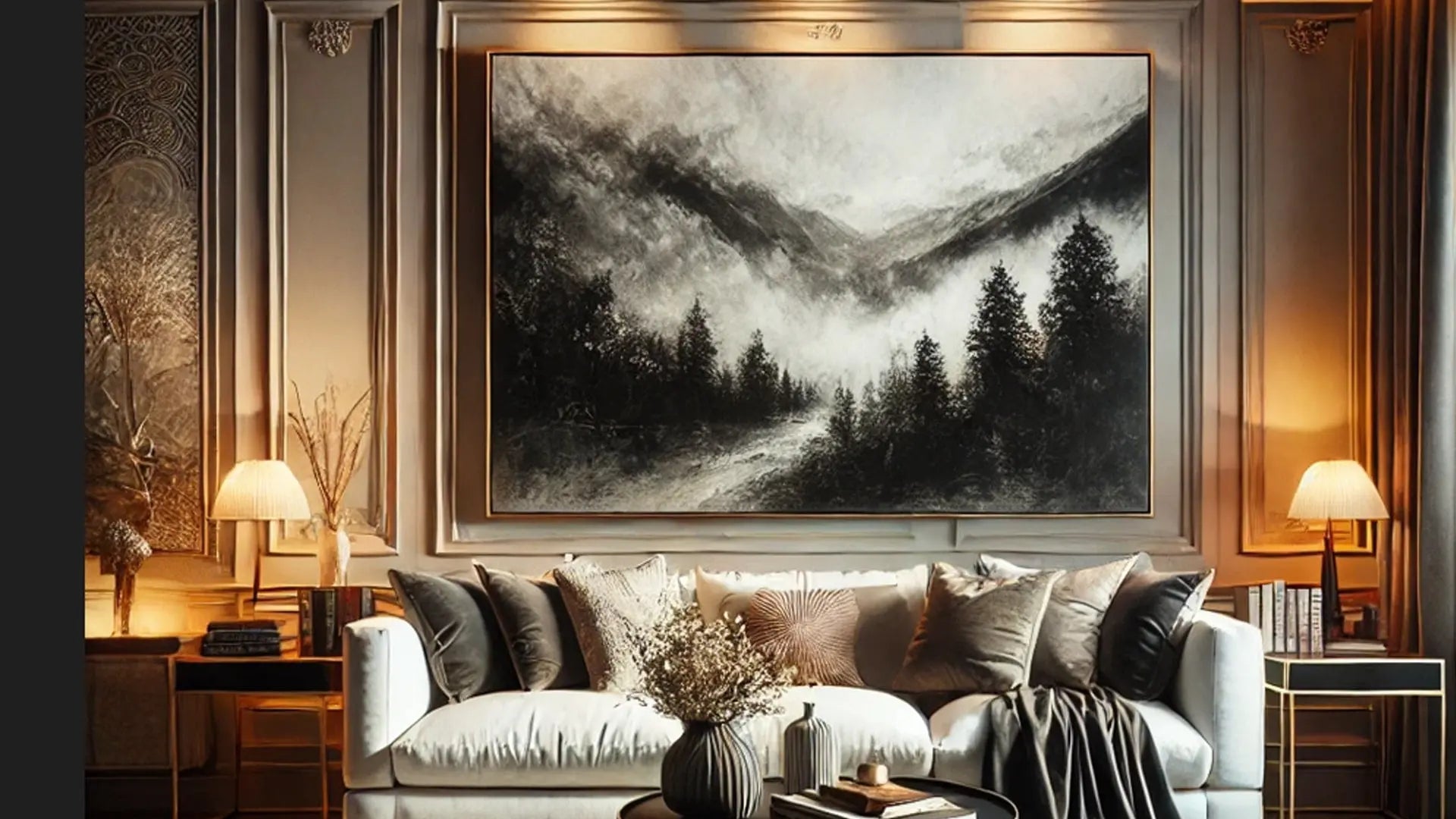 Tableau noir et blanc salon - inspiration décoration par pièce