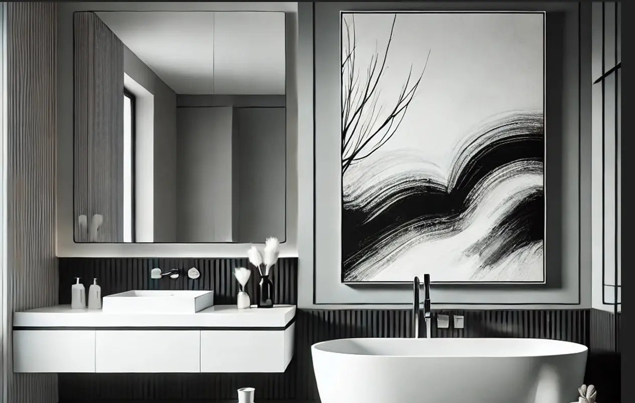 Tableau noir et blanc salle de bain - inspiration décoration par pièce