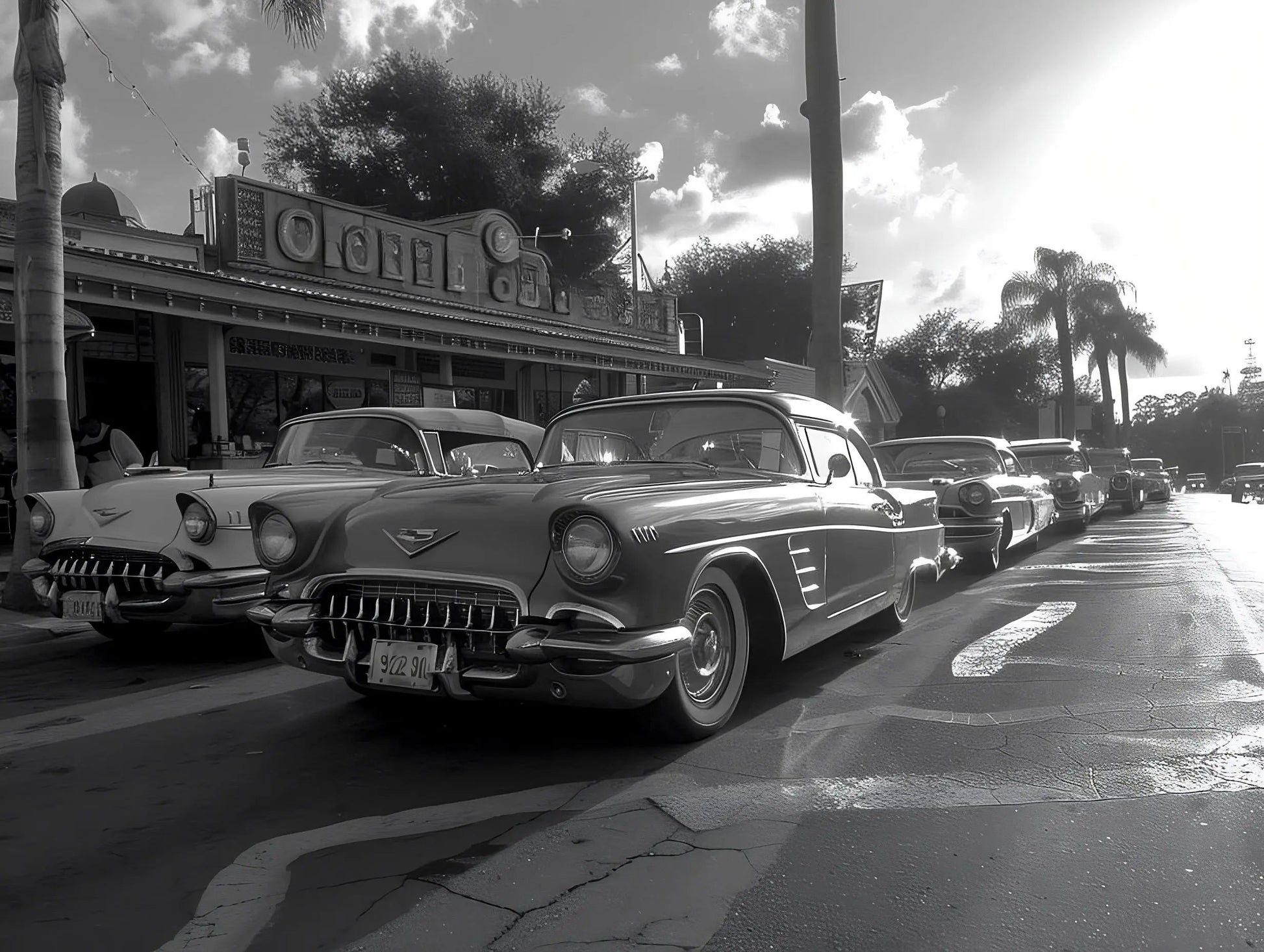 Tableau Voitures Anciennes Cubaines Noir et Blanc - #tag1# - #tag2# 