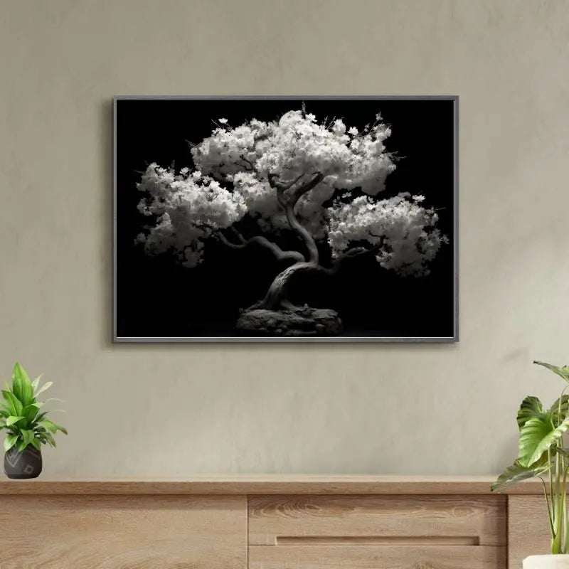 Tableau Cerisier Japonais Arbre Noir et Blanc 1