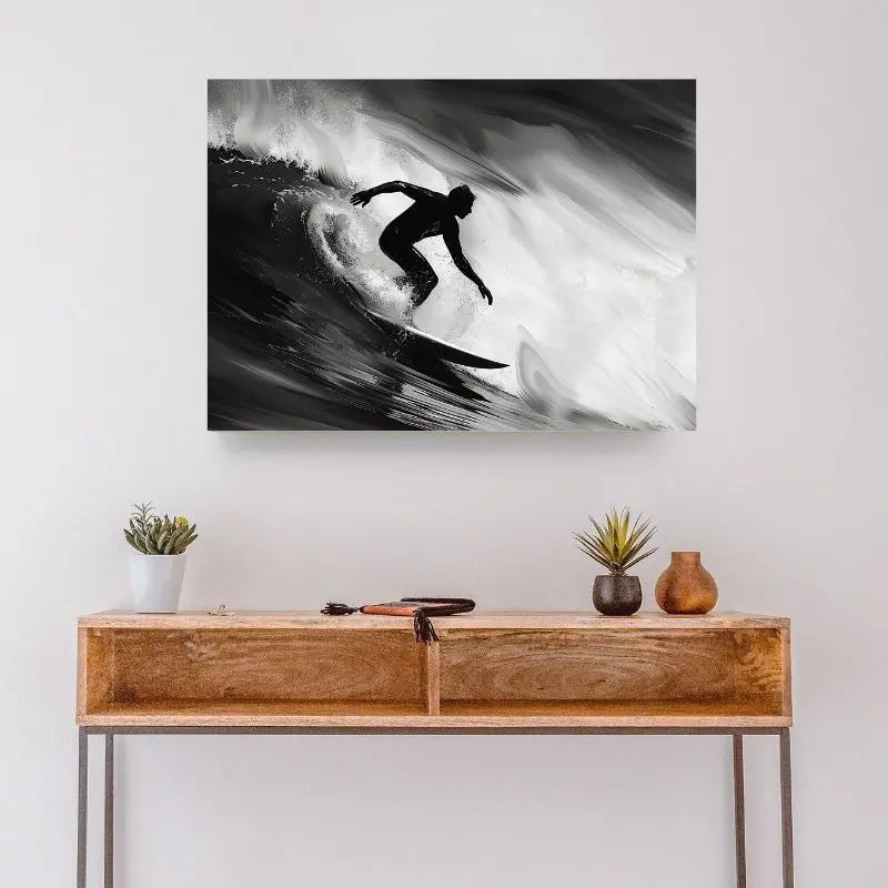 Tableau Surfeur Vague Rouleau Noir et Blanc