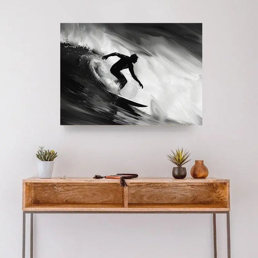 Tableau Surfeur Vague Rouleau Noir et Blanc - #tag1# - #tag2# 