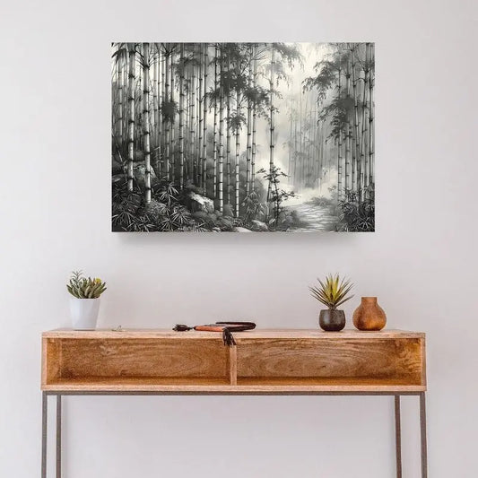 Tableau Dessin Forêt de Bambous Noir et Blanc