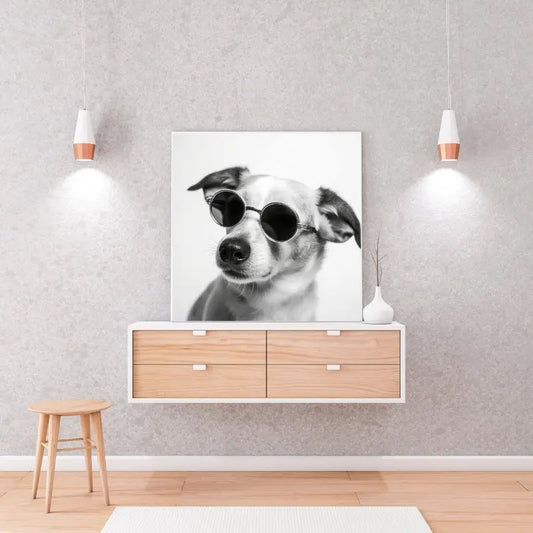 Chien Drôle Lunettes Noir et Blanc Humour Mignon 1