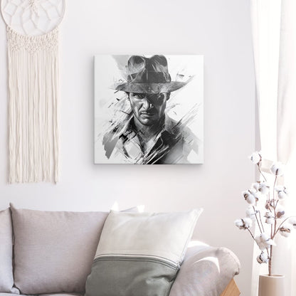 Tableau portrait Indiana Jones dessin noir et blanc Univers Noir et Blanc 