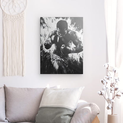Poster Affiche dessin boxeur noir et blanc